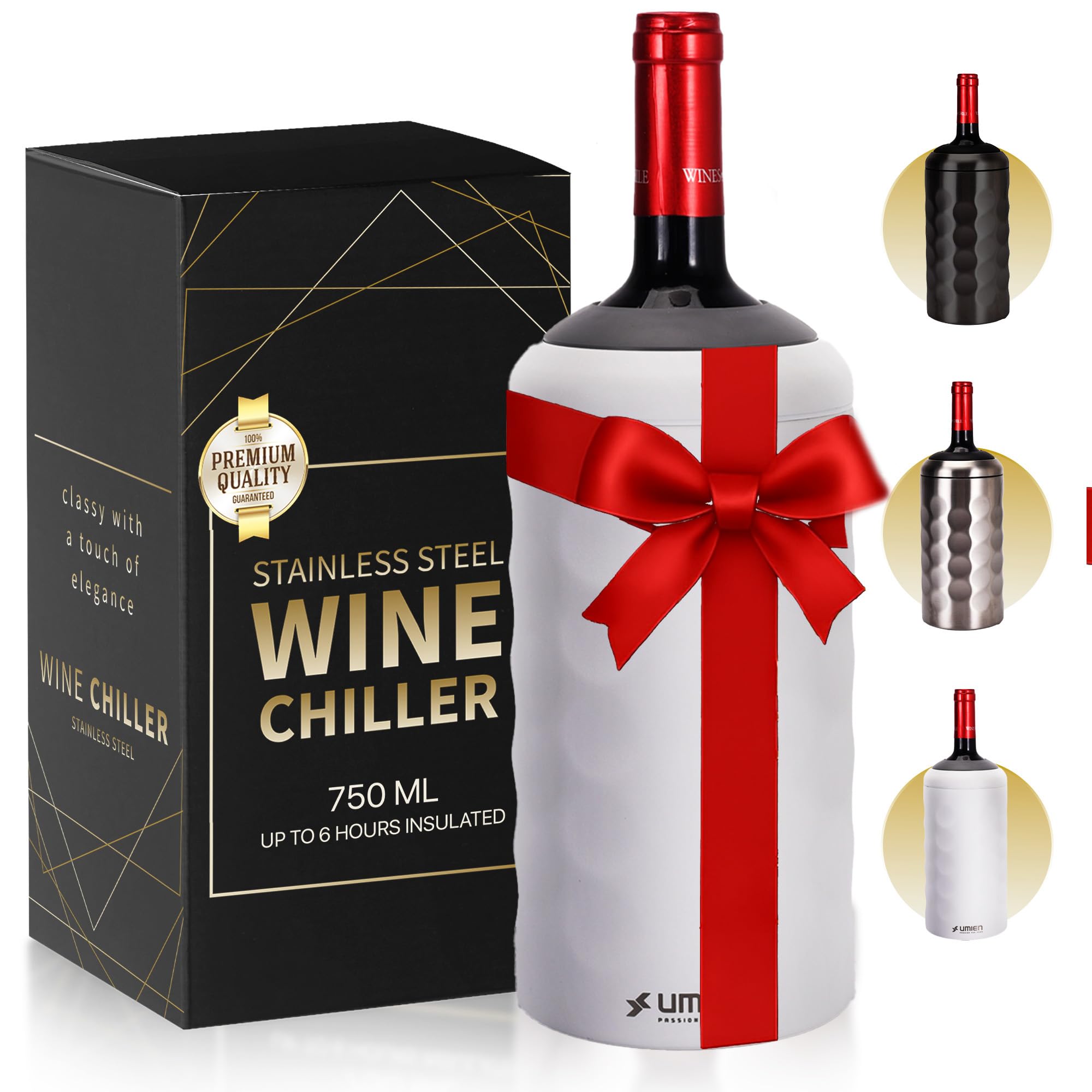 UMIEN Enfriador Premium 750 ml, vista frontal, mantiene vino frío sin hielo.