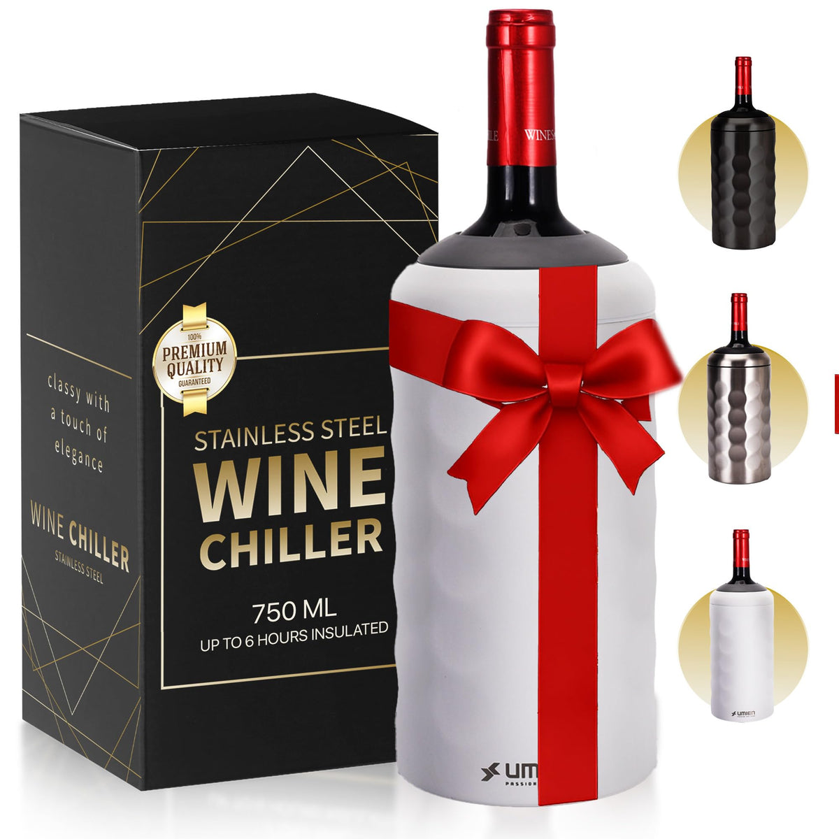 UMIEN Enfriador Premium 750 ml, vista frontal, mantiene vino frío sin hielo.