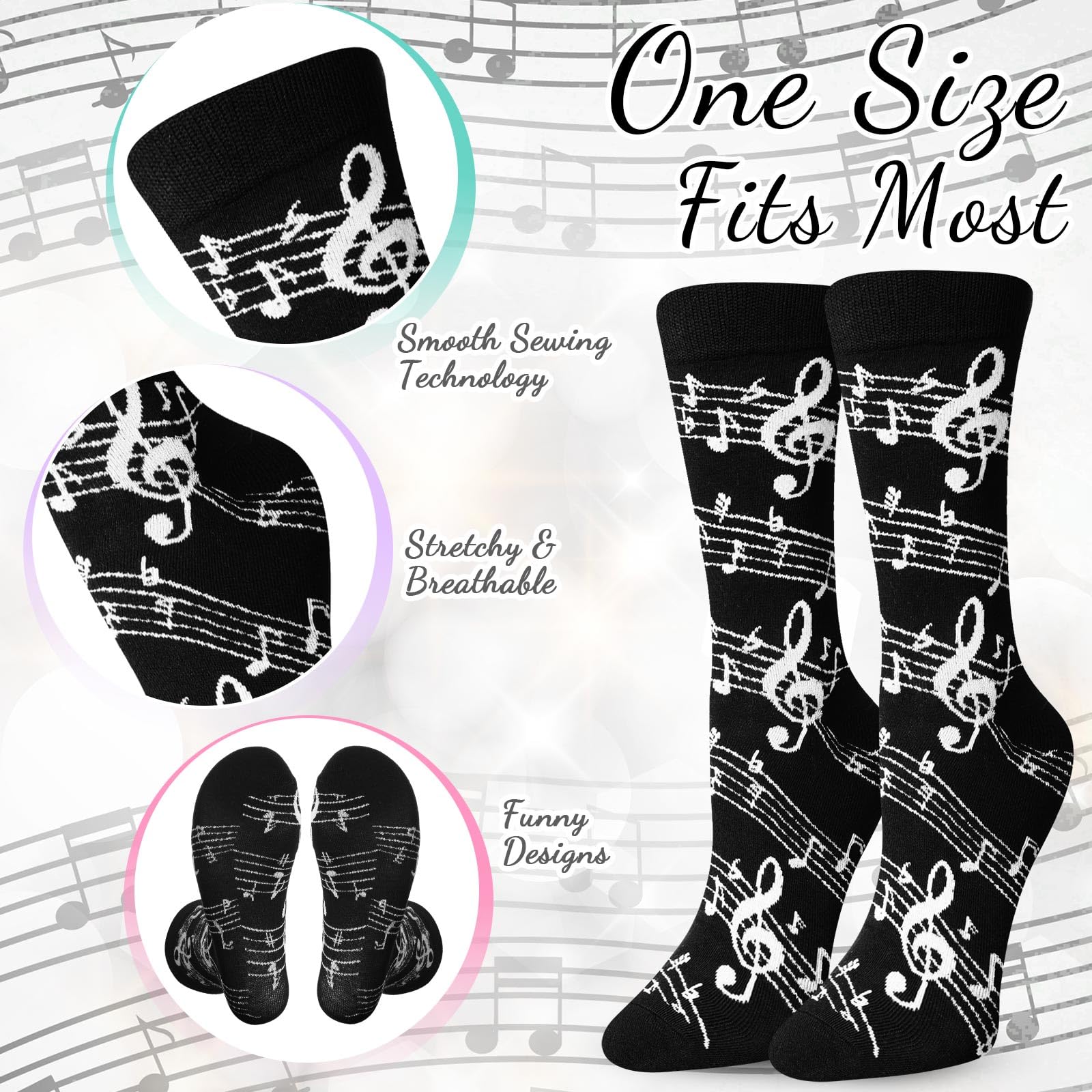 Calcetines musicales Umigy con notas, confortables para todo el día