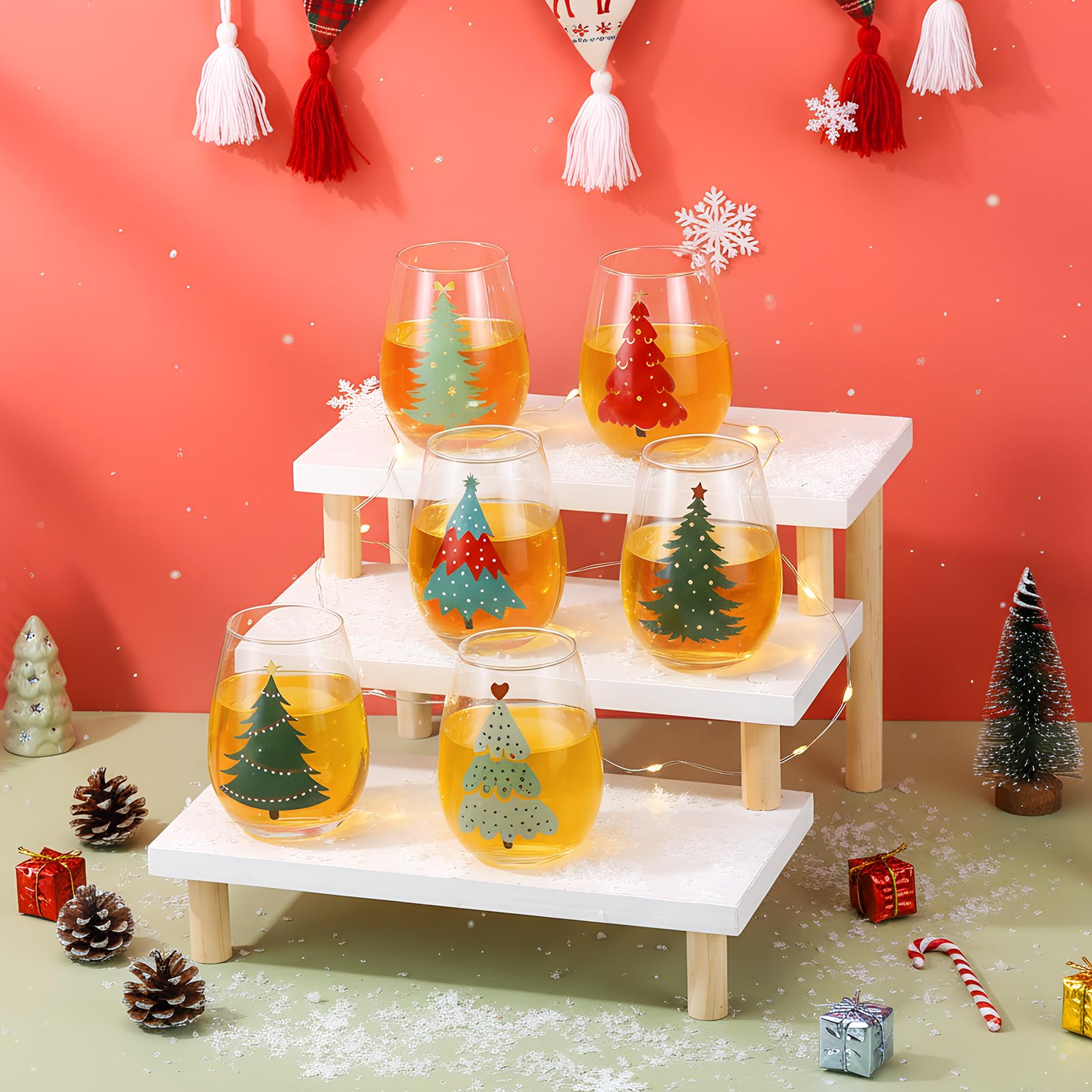 Umigy regalo navideño: conjunto de copas con patrón de árbol, listo para envolver