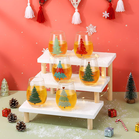 Umigy regalo navideño: conjunto de copas con patrón de árbol, listo para envolver