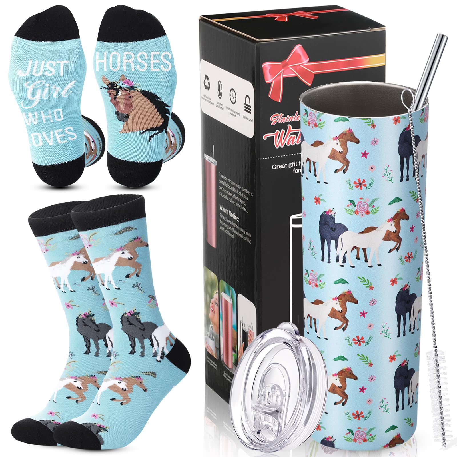 Umigy: vaso 20 oz con caballo azul, ideal para bebidas frías o calientes