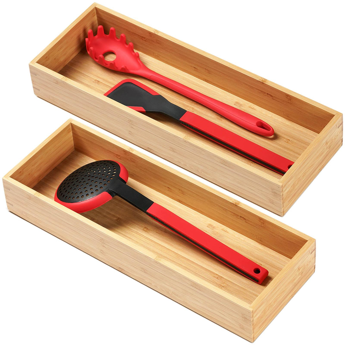 Umilife organizador de bambú para cajón con cubiertos largos, ideal para ordenar utensilios.