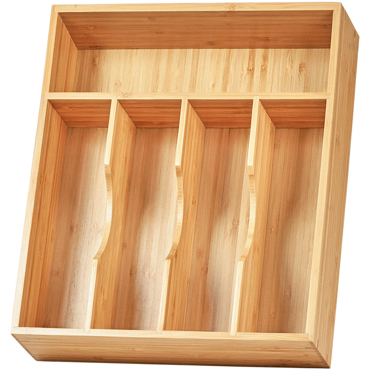 Umilife organizador cajón bambú 11 pulgadas para cubiertos, optimiza espacio y organización.