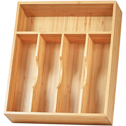 Umilife organizador cajón bambú 11 pulgadas para cubiertos, optimiza espacio y organización.