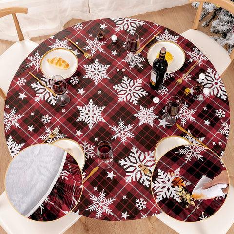 UMINEUX mantel vinilo redondo con copos de nieve, protege la mesa contra manchas y arañazos