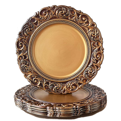 Umisriro plato cargador oro antiguo de 13 pulgadas para cenas formales.
