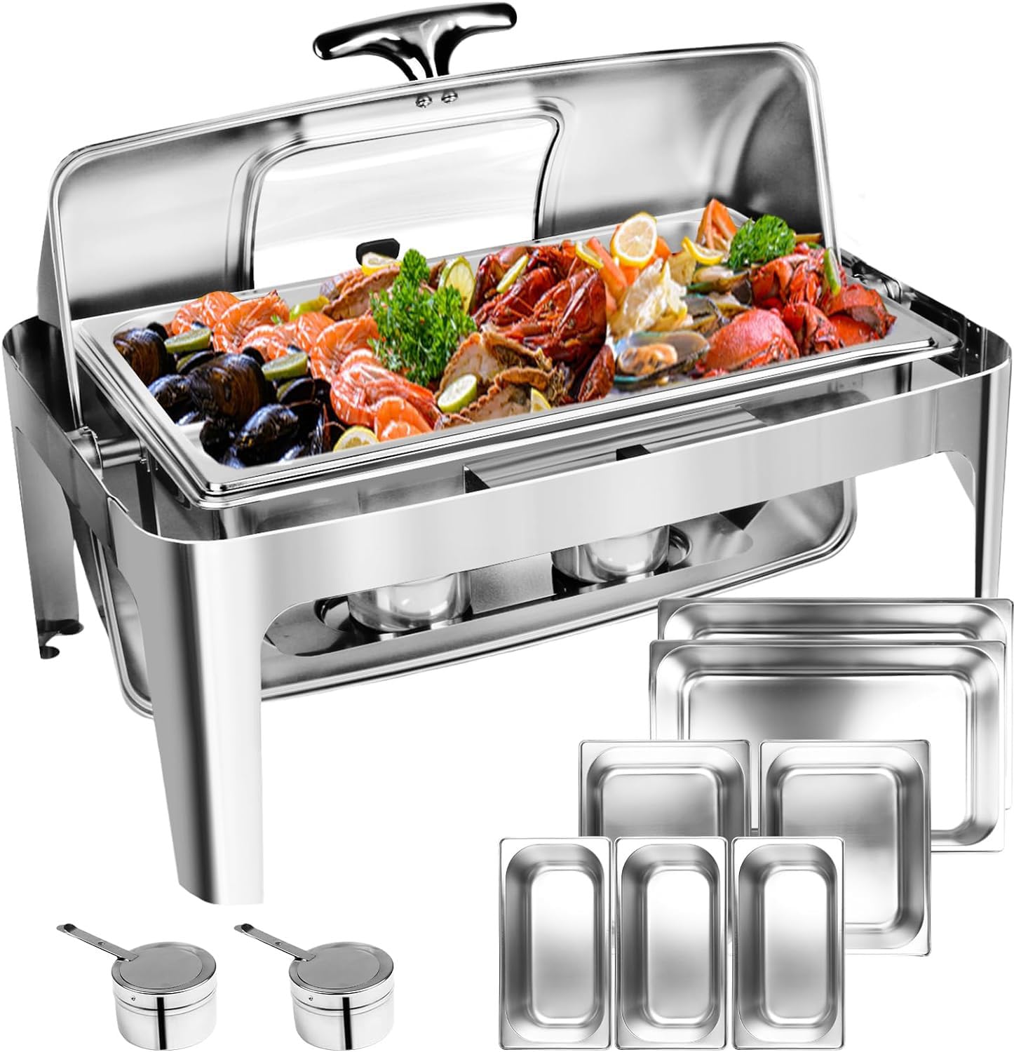 Umisu fuente de buffet con tapa enrollable vista lateral mantiene la comida caliente con estilo