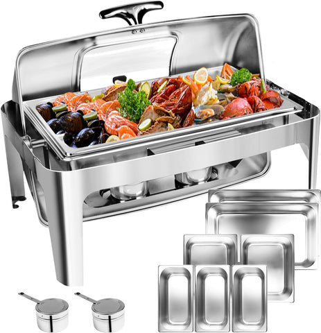 Umisu fuente de buffet con tapa enrollable vista lateral mantiene la comida caliente con estilo