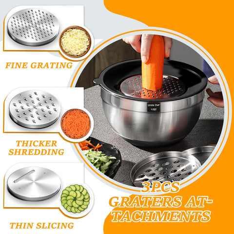 Umite Chef accesorios ralladores para cortar y rallar directamente en el cuenco.