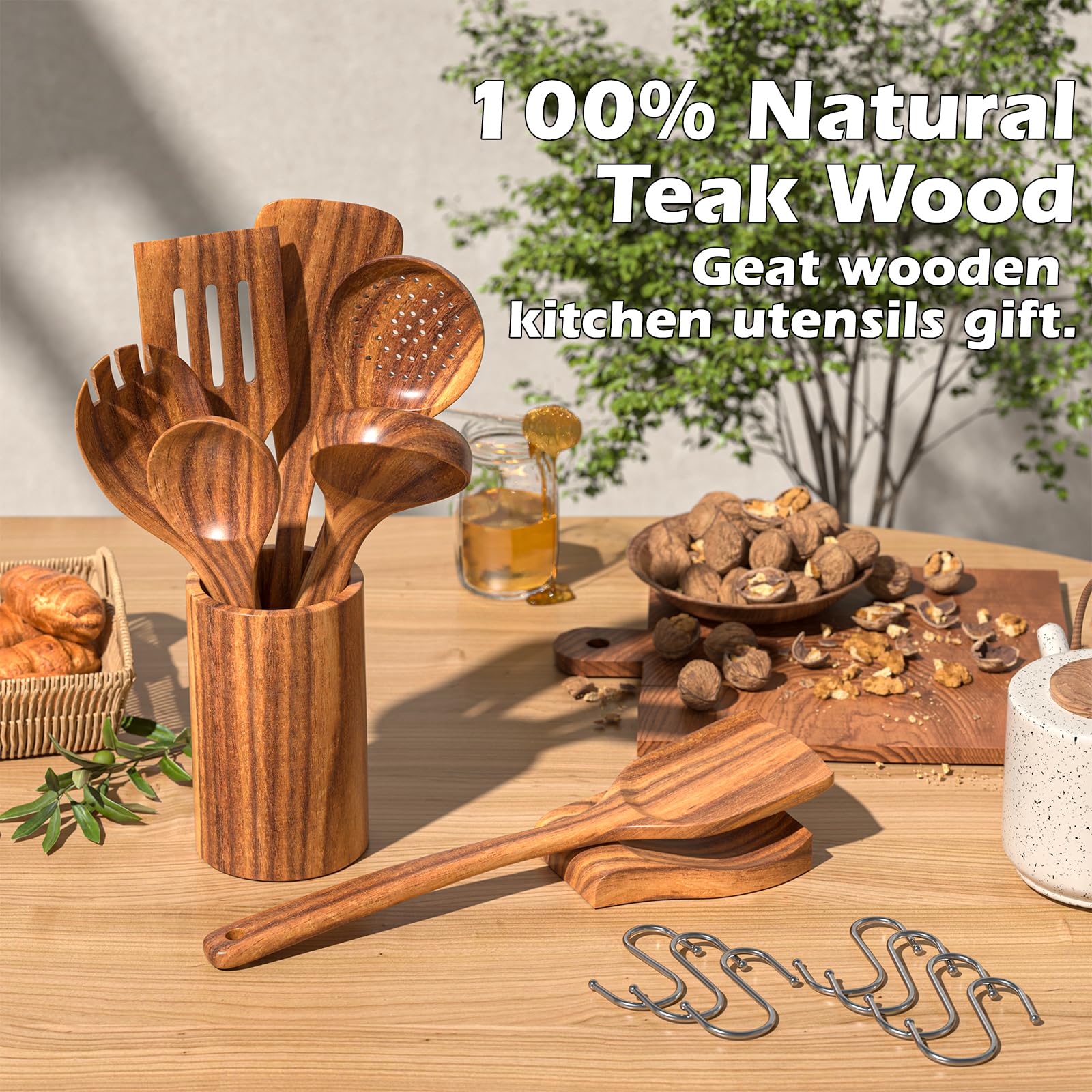 Umite Chef cuchara-coladora de teca natural, ideal para escurrir sin goteos.