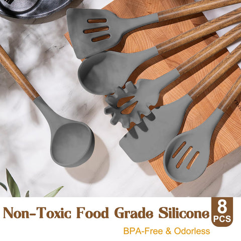 Umite Chef Cuchara de servir silicona con mango de madera para porciones suaves.