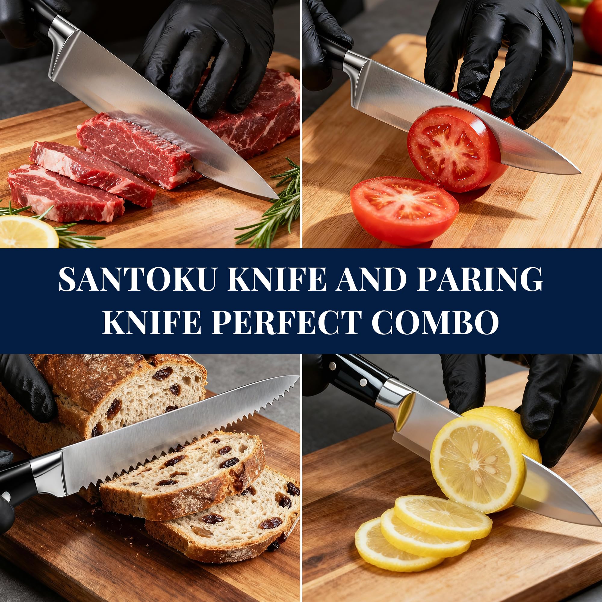 Umite Chef: cuchillo dentado para pan en primer plano, ideal para rebanadas uniformes.