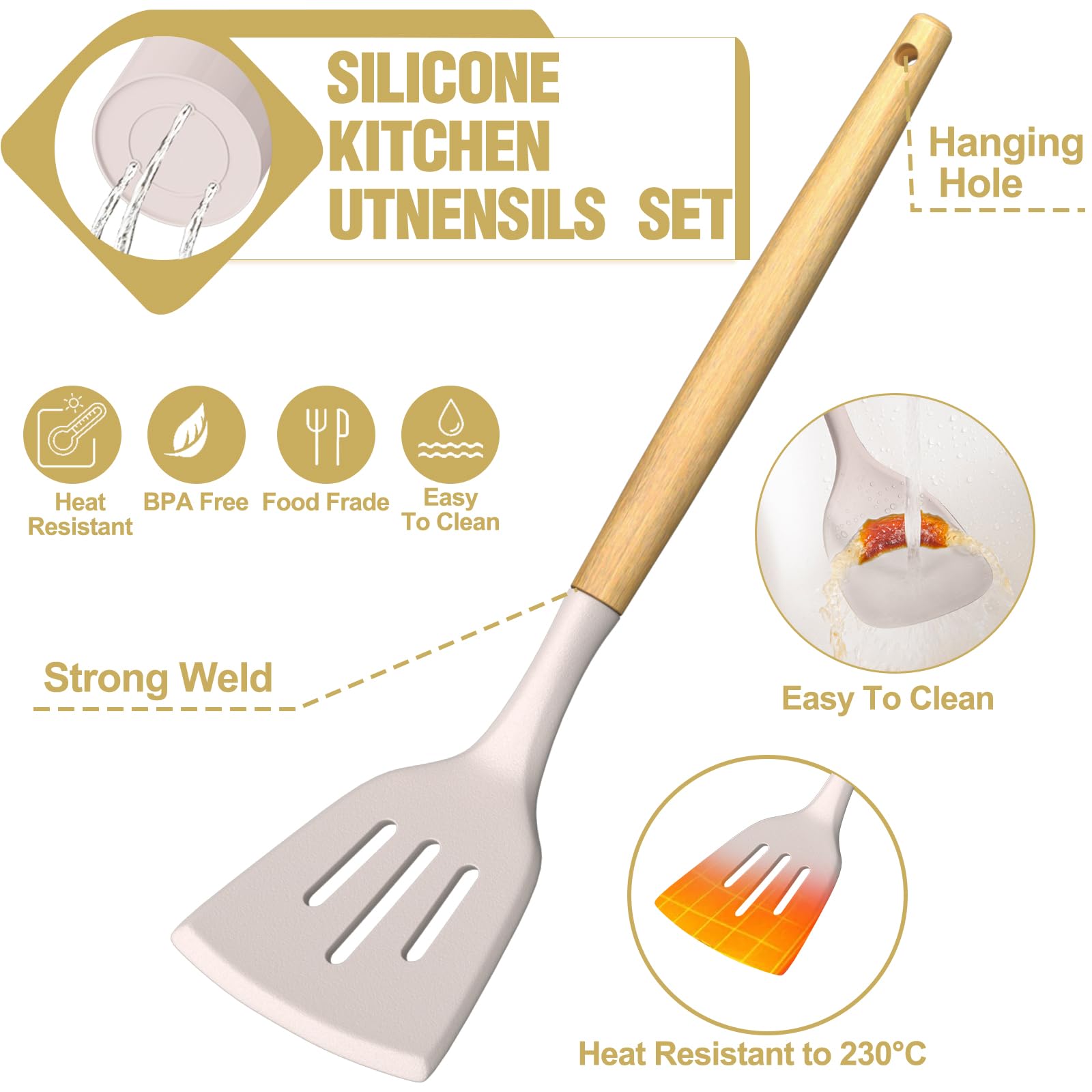 Umite Chef espátula de silicona para girar sin rayar sartenes antiadherentes