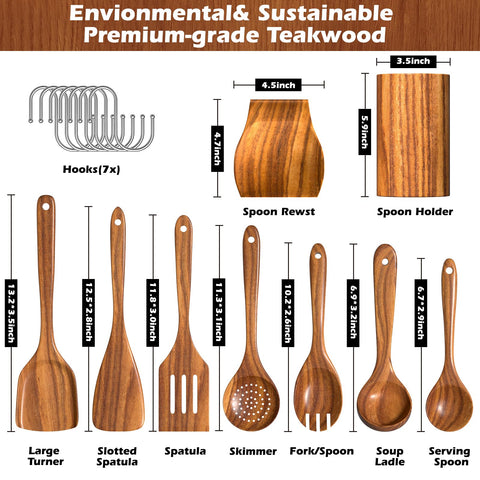 Umite Chef espátula de teca natural, superficie suave para sartenes antiadherentes.