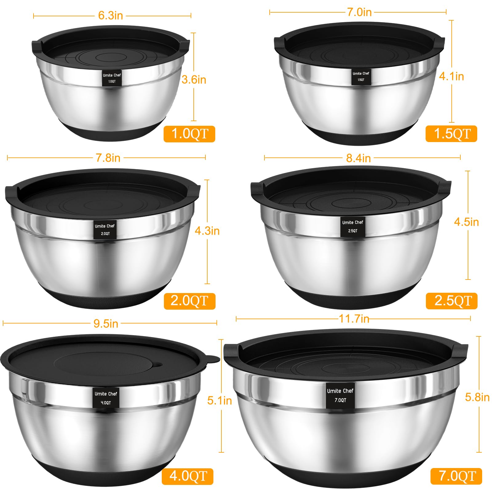 Umite Chef herramientas de cocina incluidas para medir, batir y mezclar.
