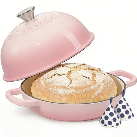 Umite Chef horno de hierro esmaltado rosa con tapa para pan crujiente.