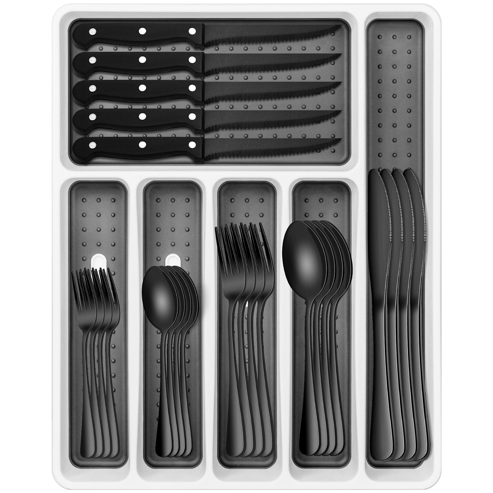 Umite Chef juego de cubiertos negro 49 piezas para 8 comensales con organizador.