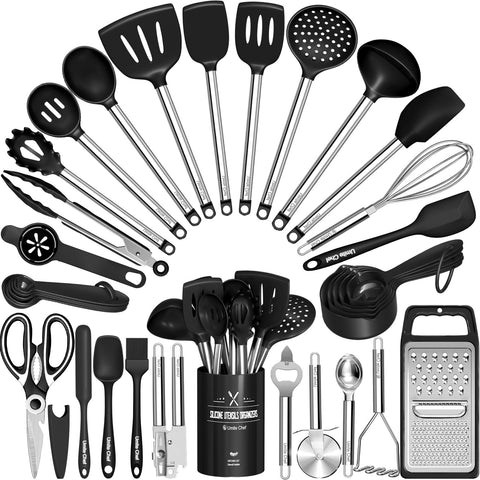Umite Chef juego de utensilios de silicona 34 piezas para cocinar sin rayar.