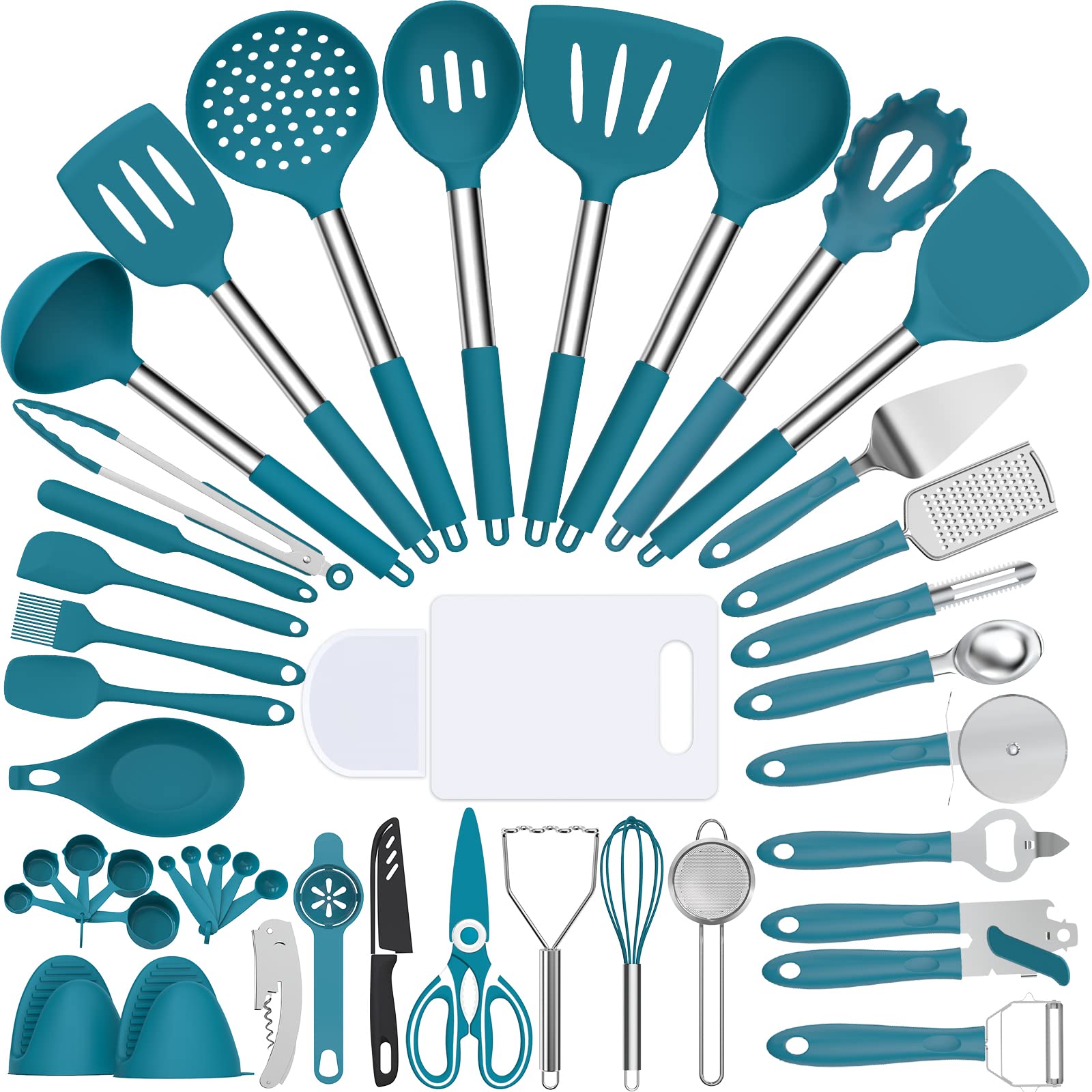 Umite Chef: juego de utensilios de silicona 43 piezas en primer plano para cocinar sin rayar.