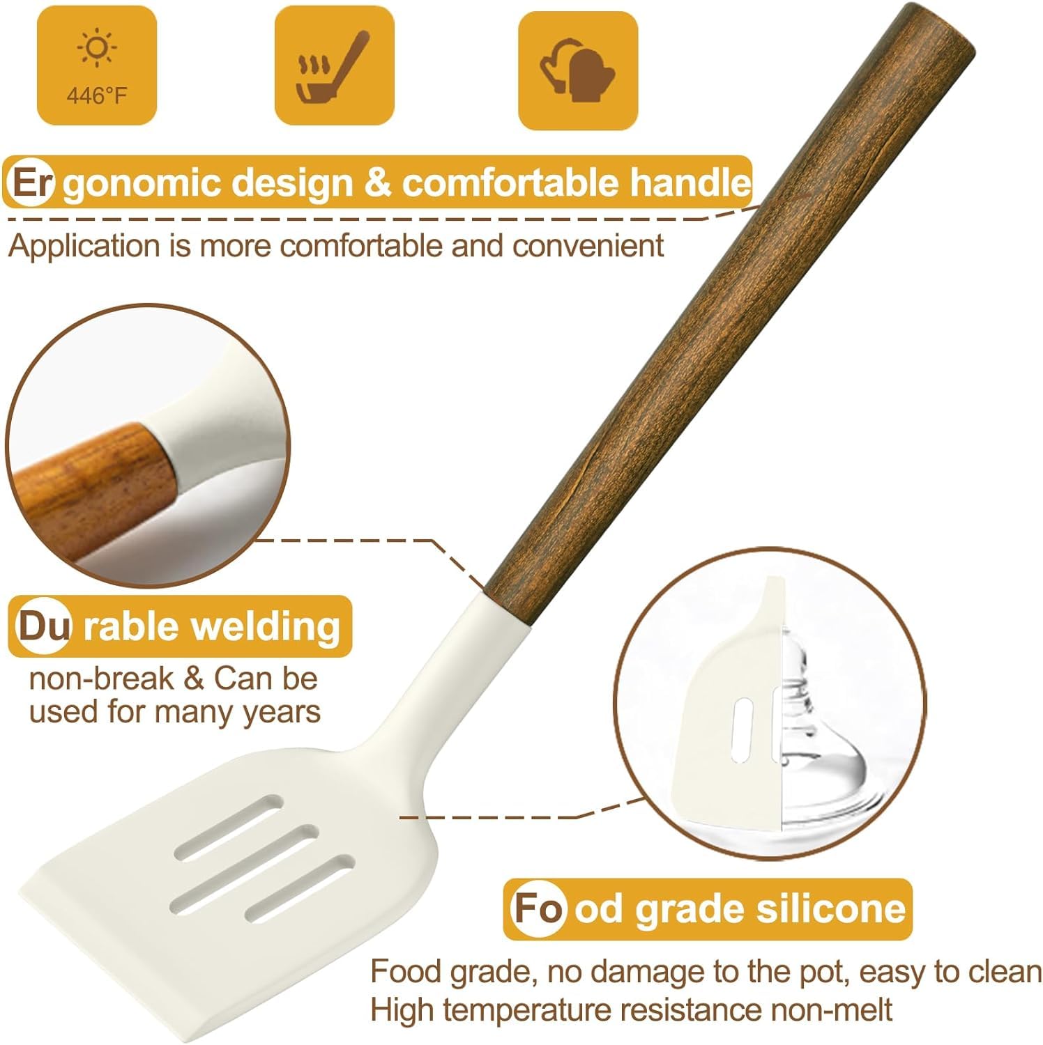 Umite Chef espátula ángulo con mango de madera para girar alimentos con comodidad