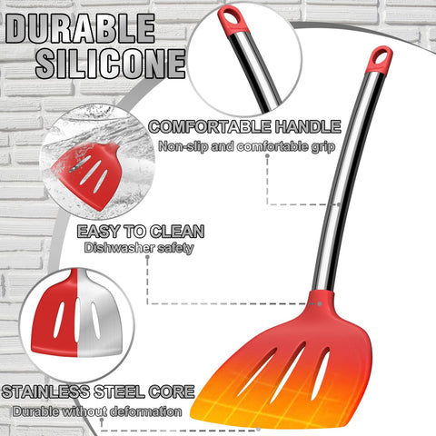 Utensilios Umite Chef con mango inoxidable y silicona, agarre cómodo para cocinar.