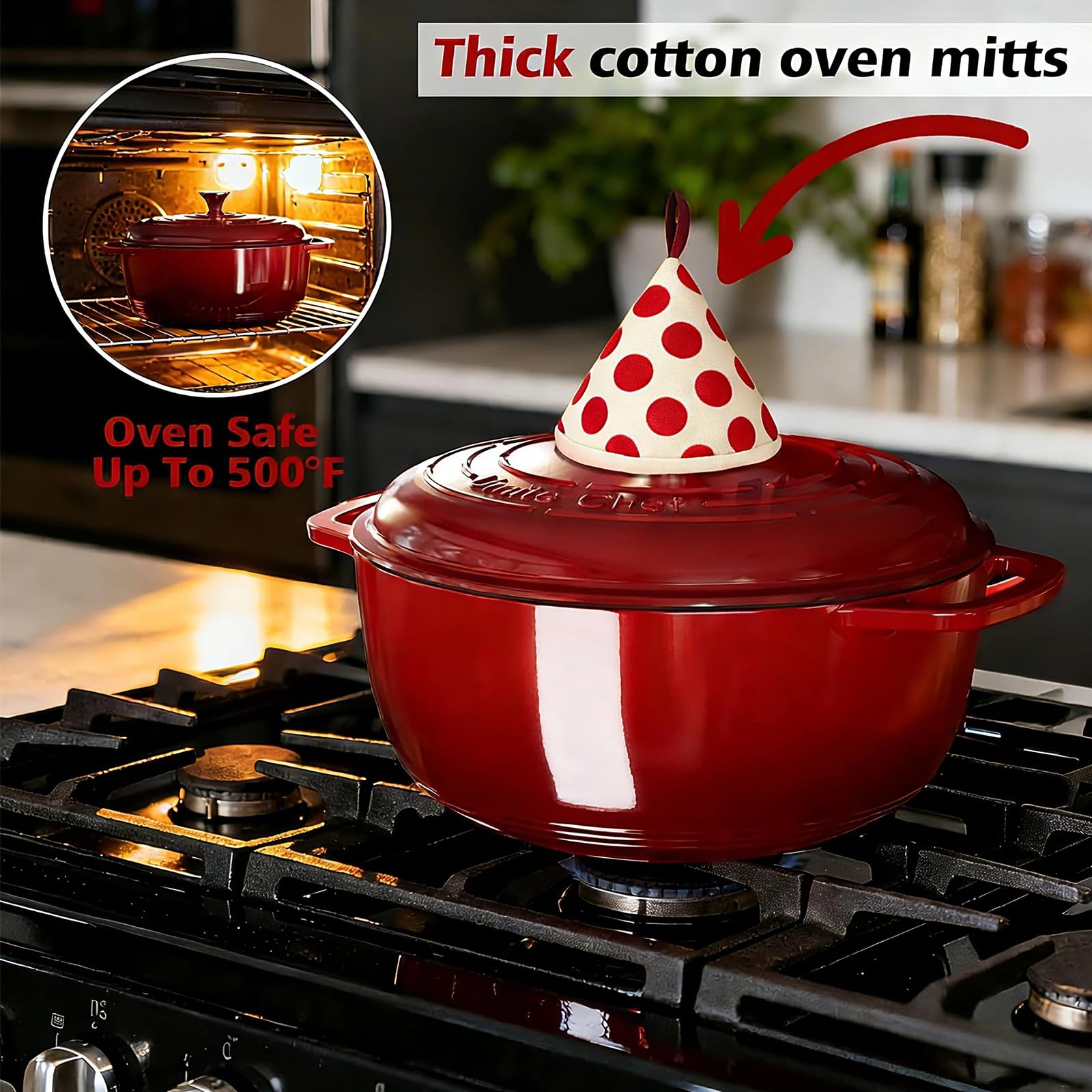 Umite Chef 6qt con puntos autobasteo para conservar jugos en guisos.