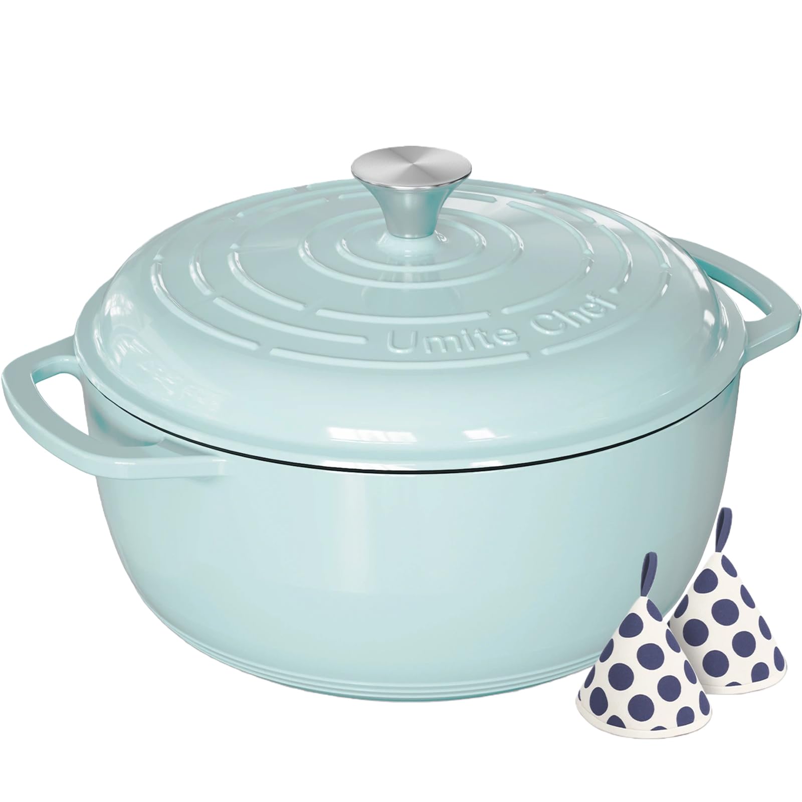 Olla Umite Chef 6QT con tapa hermética en azul para conservar jugos y sabor.