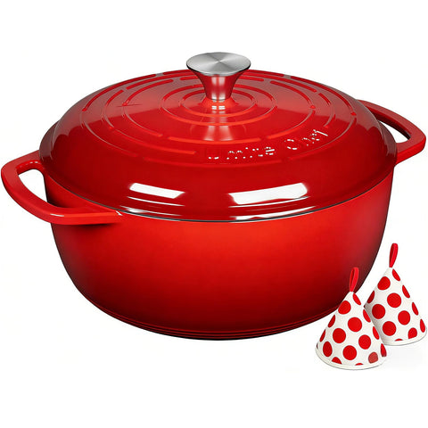 Olla Umite Chef 6qt con tapa roja para hornear pan y guisos jugosos.