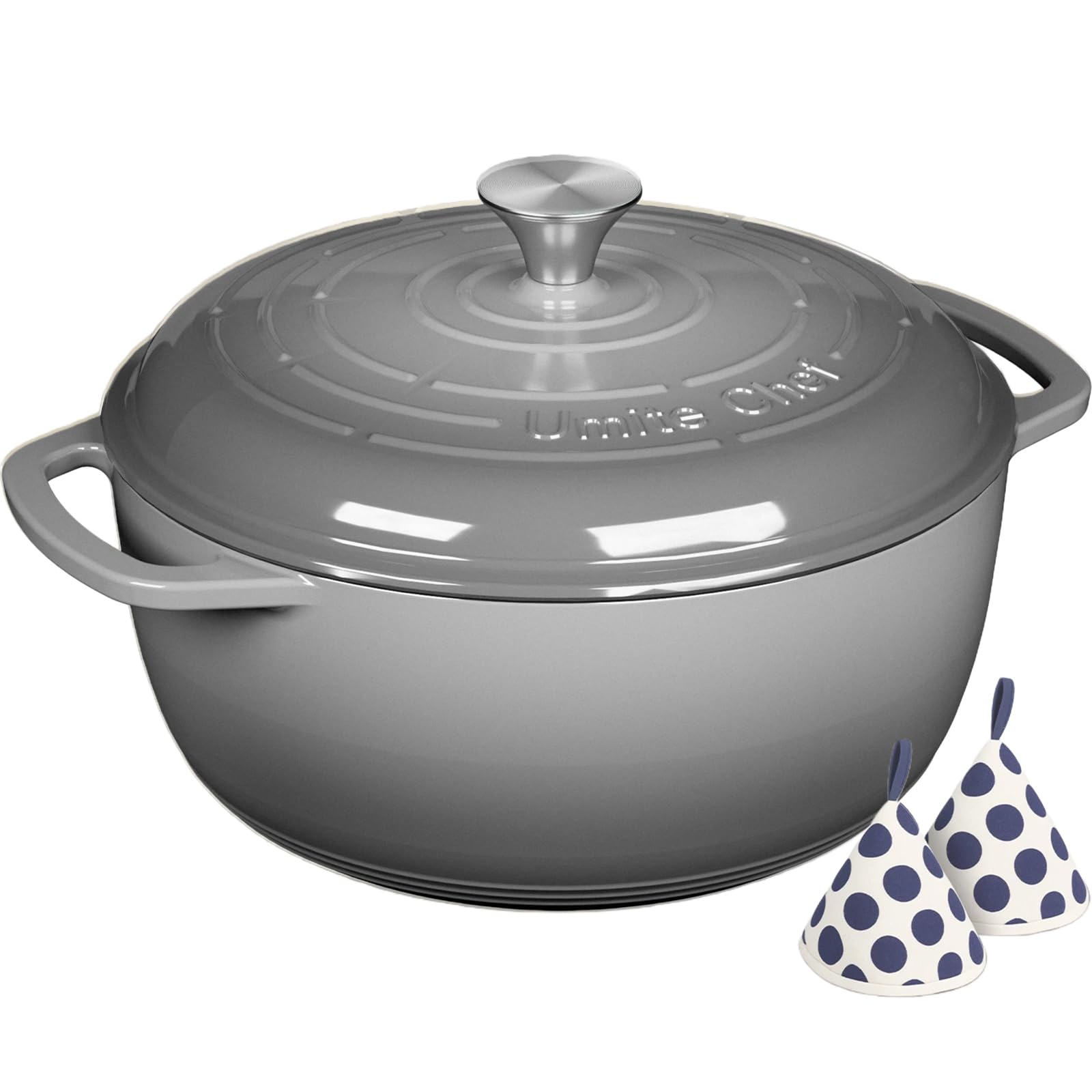 Umite Chef olla esmaltada con tapa hermetica para sellar jugos y sabor.