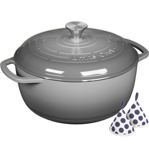 Umite Chef olla esmaltada con tapa hermetica para sellar jugos y sabor.