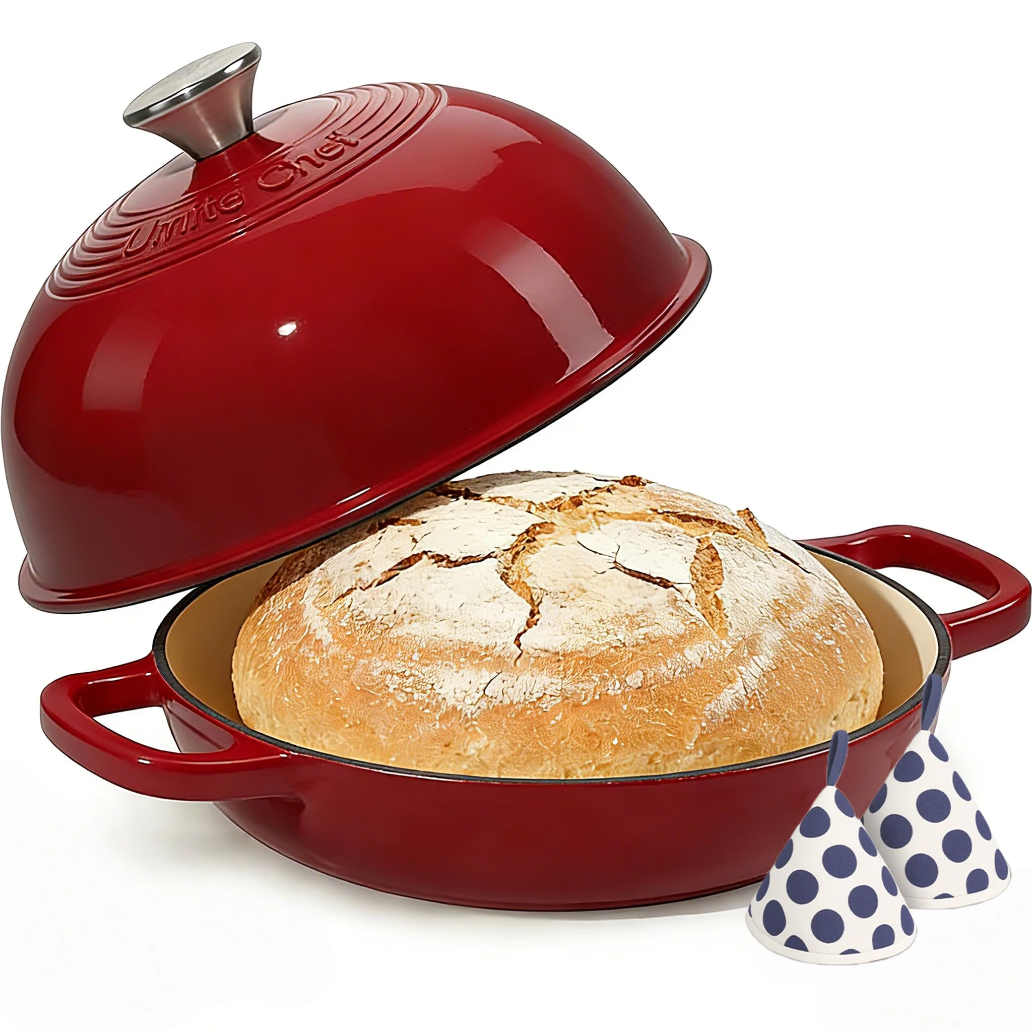 Olla Umite Chef de hierro esmaltado 6qt con tapa, ideal para pan artesano.