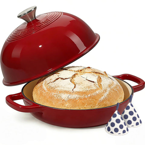 Olla Umite Chef de hierro esmaltado 6qt con tapa, ideal para pan artesano.