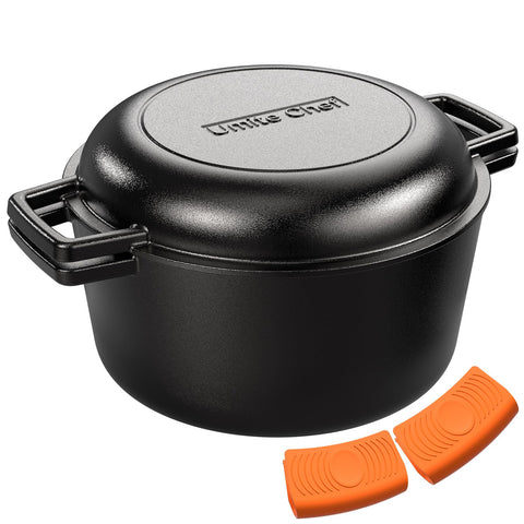 Umite Chef Olla de hierro fundido de 7QT con tapa para cocción uniforme.