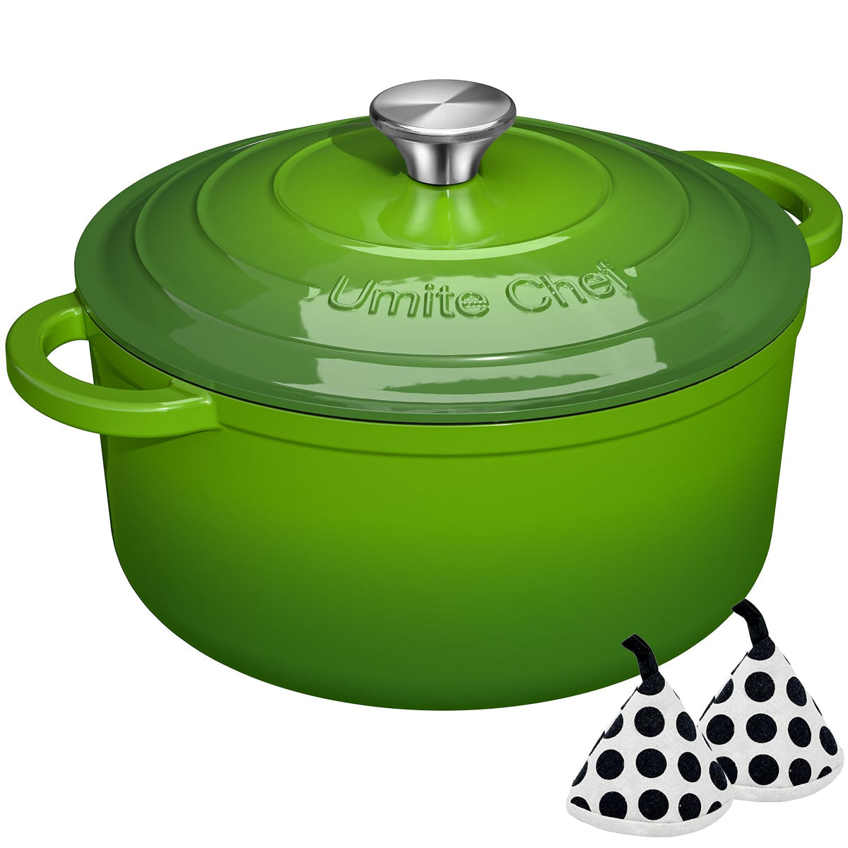 Olla Umite Chef de hierro esmaltado verde 5cuartos tapa hermética para conservar sabor.