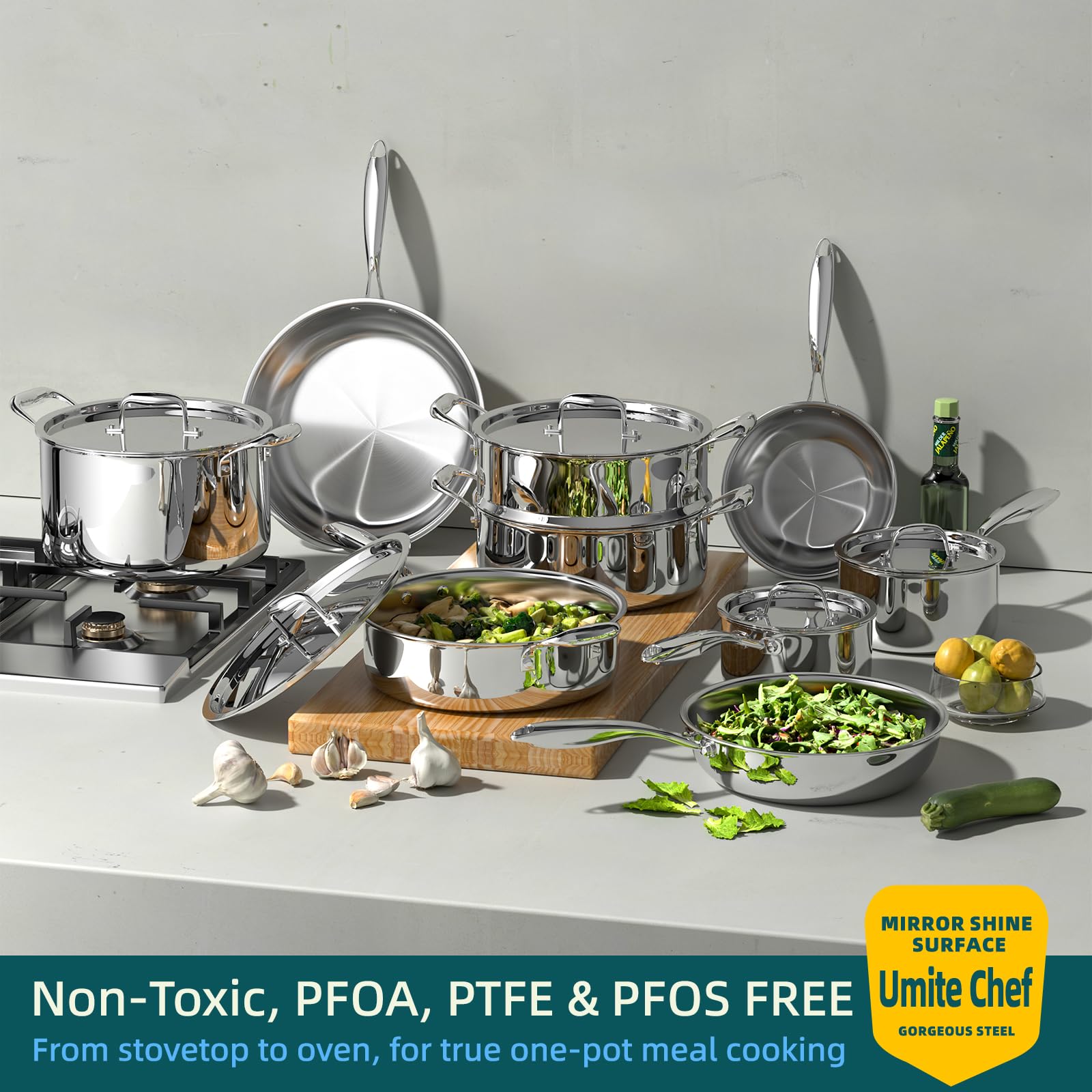 Umite Chef: olla holandesa de acero inoxidable con 5 capas para guisos sabrosos.