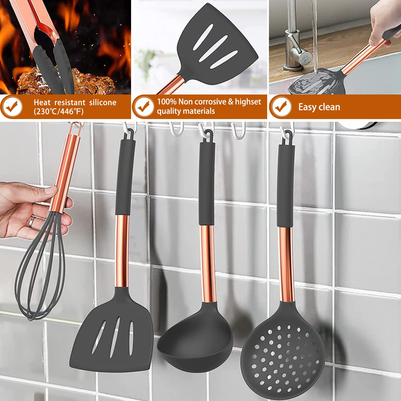 Umite Chef pinzas de cocina de silicona para manejo seguro de alimentos.
