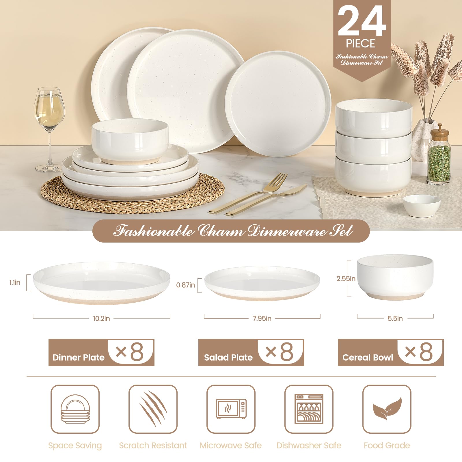 Umite Chef platos ensalada 8 pulgadas: diseño moteado para mesa contemporánea.