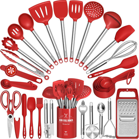 Utensilios Umite Chef en estuche rojo para organización diaria en la cocina.