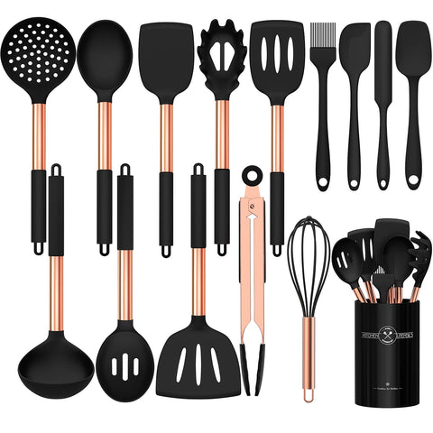 Umite Chef set de utensilios de silicona con mango rosa dorado para cocina antifricción