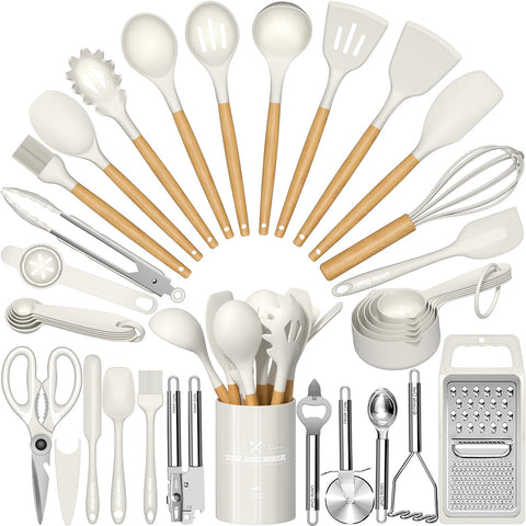 Umite Chef conjunto de utensilios silicona 34 piezas con porta, práctico para cocinas pequeñas