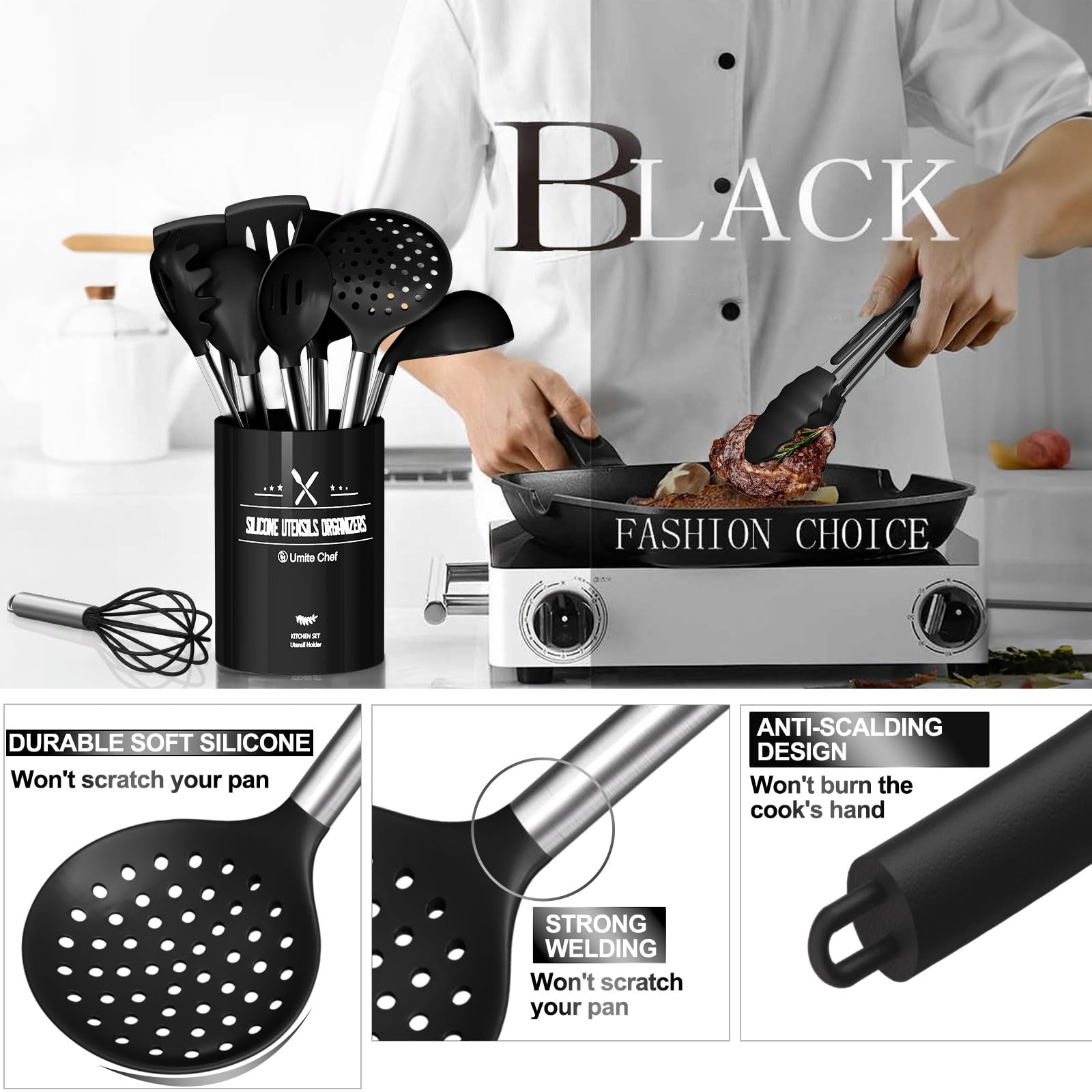 Umite Chef silicona resistente al calor hasta 230 °C, sin deformarse.