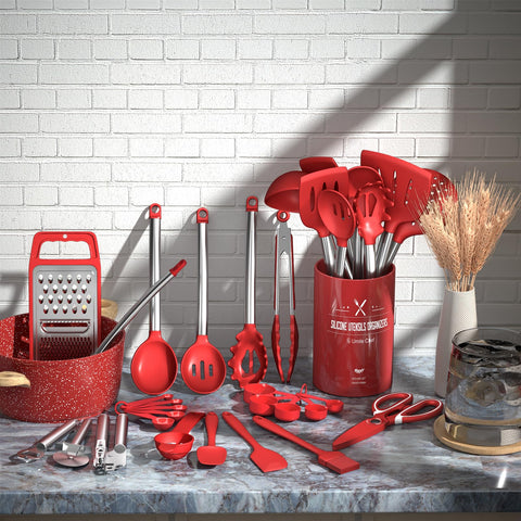 Utensilios Umite Chef con cabeza de silicona a 100 grados, seguros para alimentos.