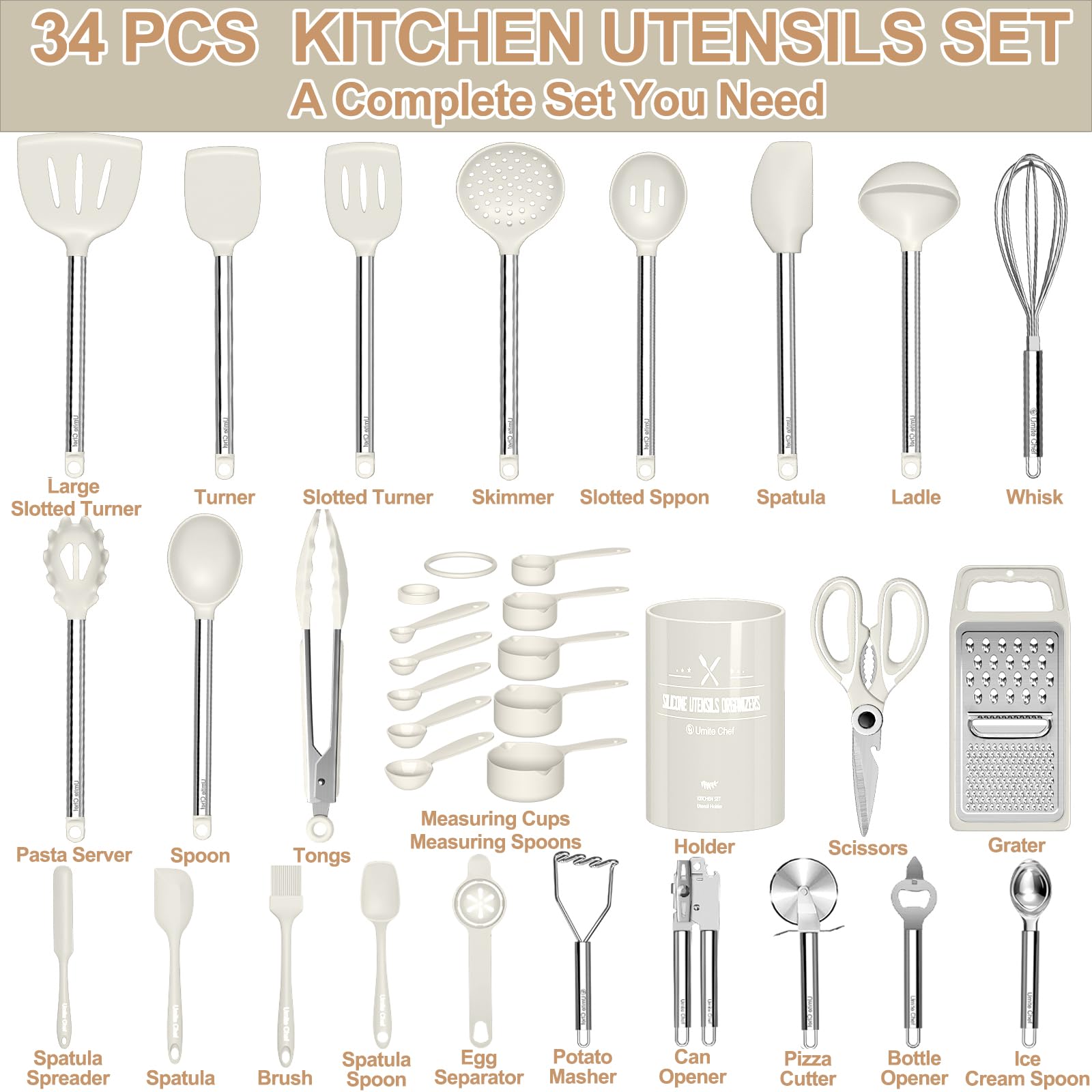 Umite Chef espátula con ranuras silicona, manejo cómodo para girar sin rayar.