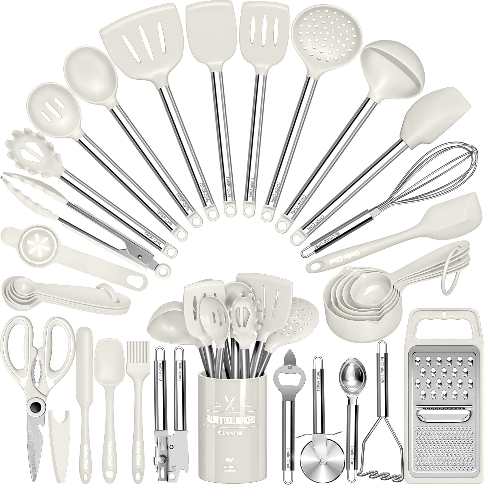 Umite Chef: juego-utensilios-silicona-34-pcs-cocina, protege sartenes antiadherentes.