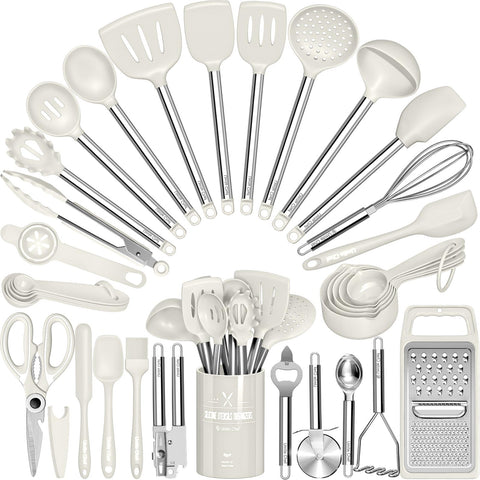 Umite Chef: juego-utensilios-silicona-34-pcs-cocina, protege sartenes antiadherentes.