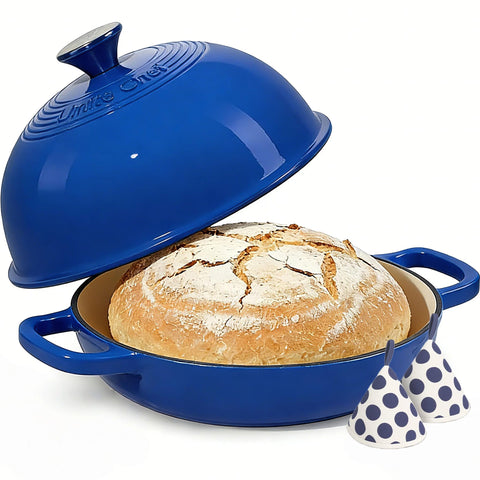 Olla Umite Chef de hierro esmaltado 6 Qt con tapa cúpula azul oscuro.