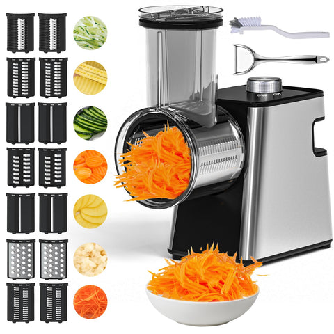 UMMNPR rallador queso eléctrico 7 en 1 facilita rallar queso y otros ingredientes.