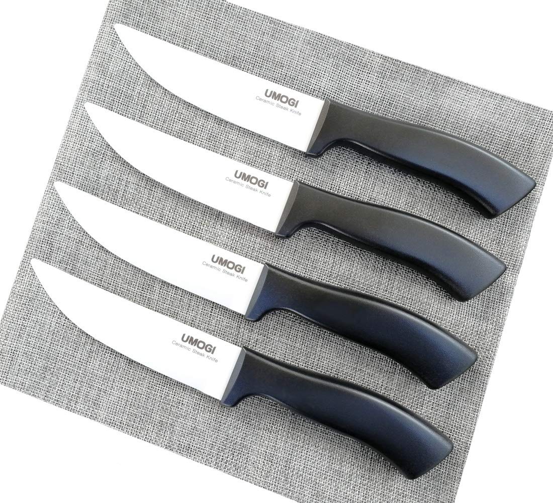 UMOGI cuchillo cerámico para bistec con funda: afilado duradero para cortes precisos