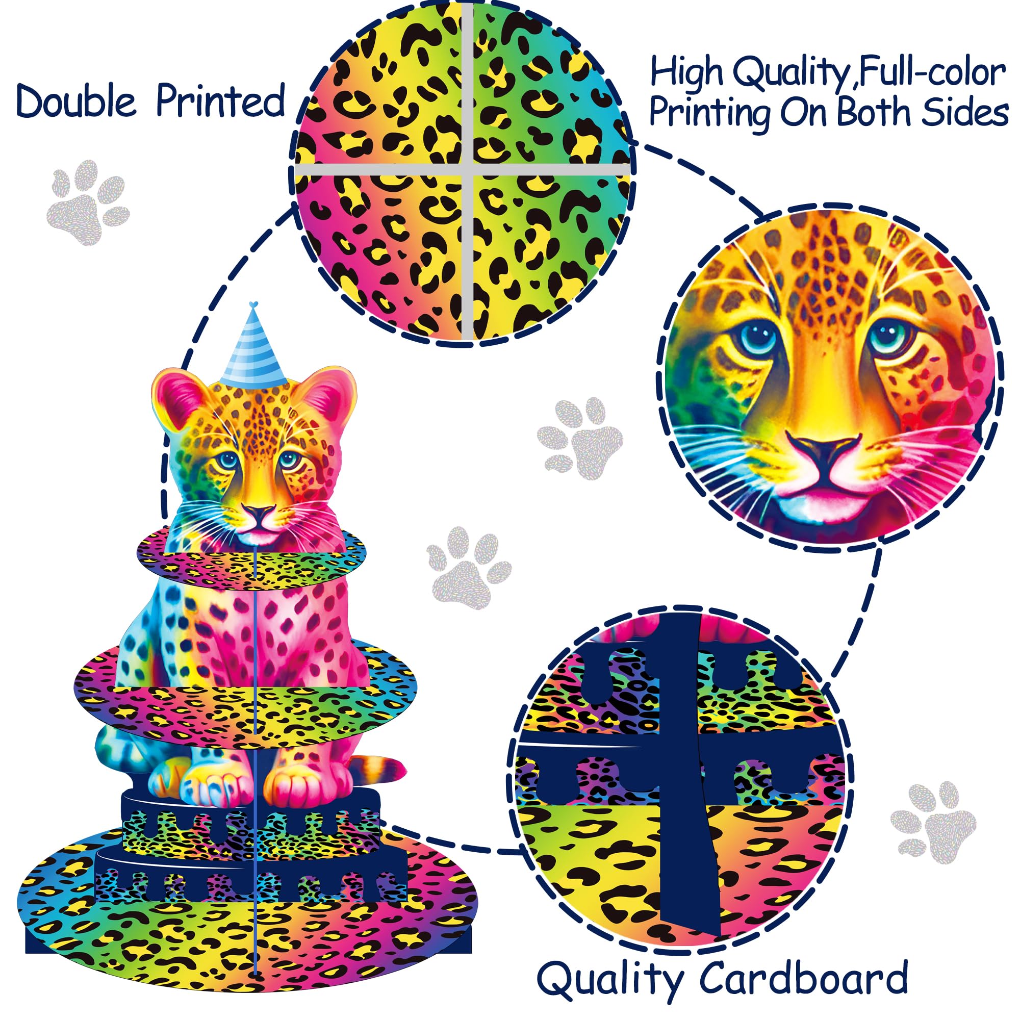 Torre de dulces umoni leopardo neón 3 niveles ideal para postres